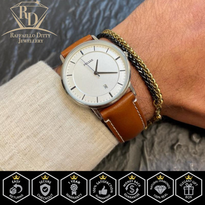 PULSAR Men's Watch Quartz White Dial Brown Leather Strap Stainless Steel PG8253