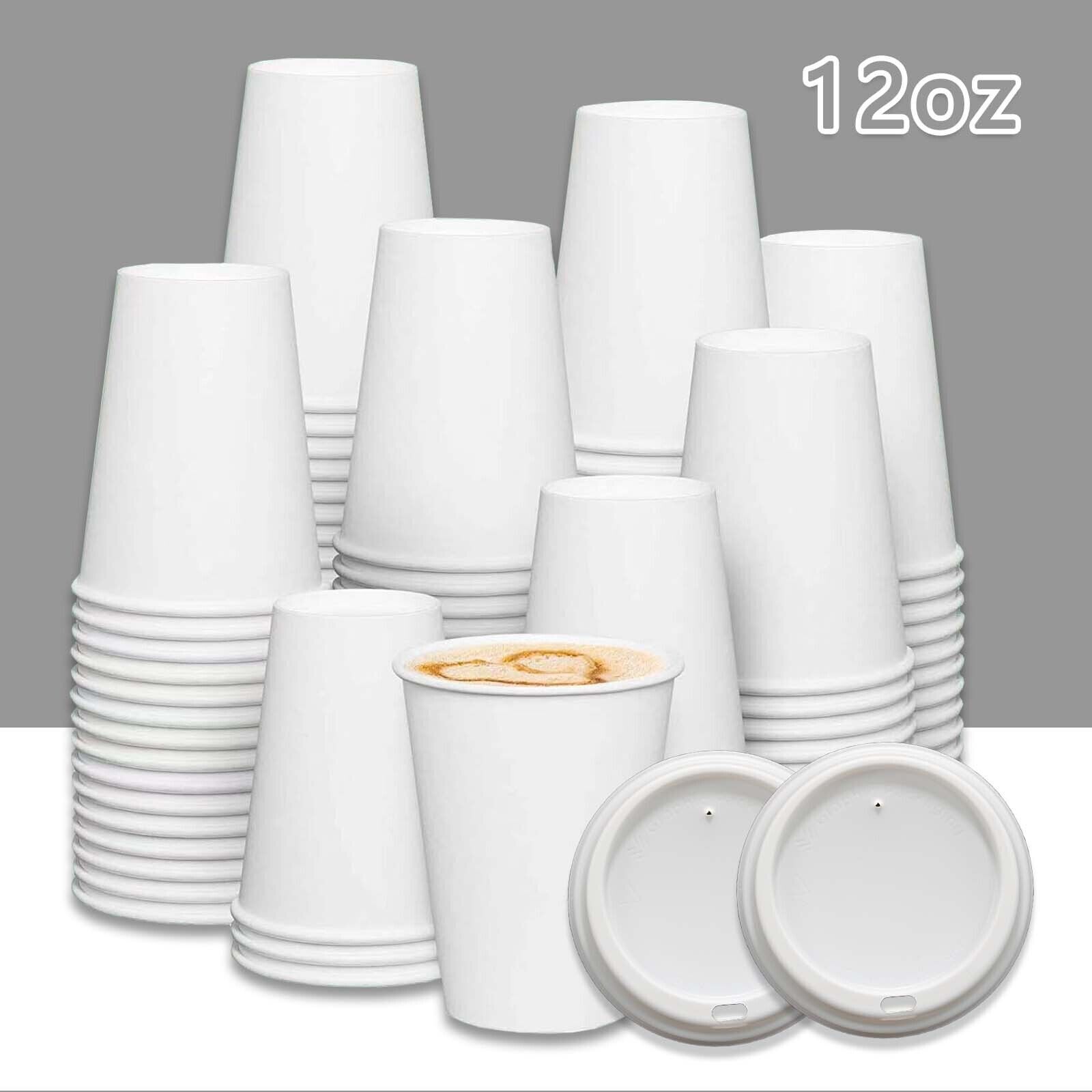 1000 Set 12oz Disposable Paper Coffee Cups with Lids Party C