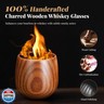 Huanuith Whiskey Glasses Charred Wooden Bourbon Glass Set of 2, 10oz Handmade with Stones and Tongs – Unique Bourbon Gifts for Men Dad Husband, Ideal for Christmas Birthday Father's Day