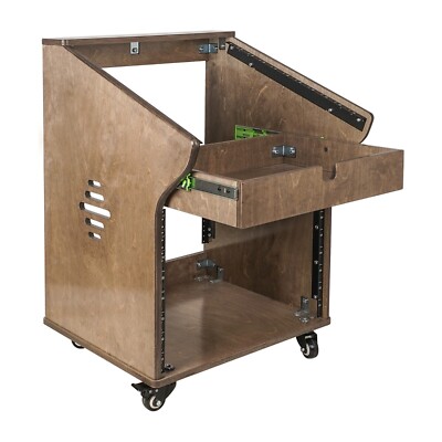 Sound Town 8U Wood Studio Rack  11U Top, 2U Drawer, Weathered Brown SDRK-M11X8B