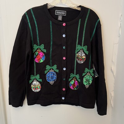 Terrazzo Size M Women's Sweater Ornaments Bedazzled! NICE/UGLY CHRISTMAS SWEATER