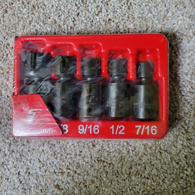 Snap On 5 pc 3/8'' Drive 6-Point SAE Flank Drive  Shallow Impact Swivel Socket...