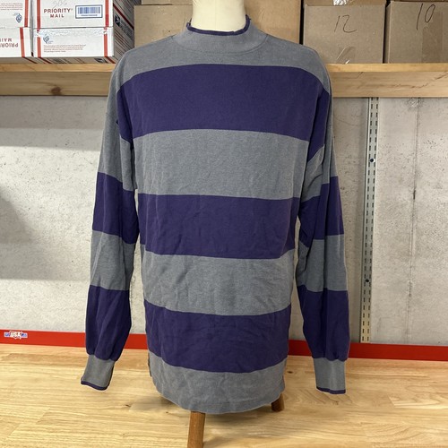 Vtg Britches Mock Neck Striped Rugby Shirt Long Sleeve Men's