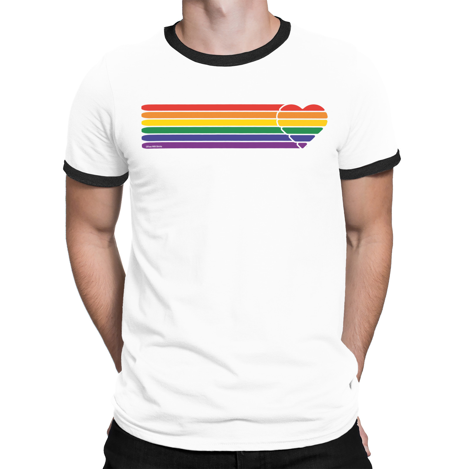 Mens Gay Pride T-Shirt Tee Quality Retro Heart Strip Rainbow LGBT | eBay
