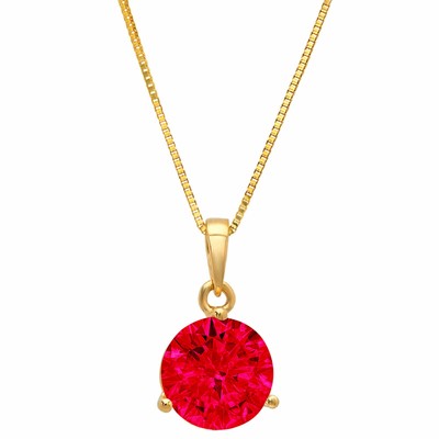 Pre-owned Pucci 2 Round Simulated Tourmaline Martini Solitaire Pendant 18" Chain 14k Yellow Gold In Red