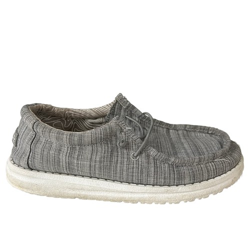 Hey Dude Wally Youth Y3/L4 Gray Linen Stone Leather-Insole