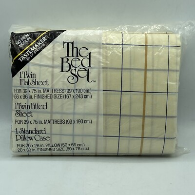 Tastemaker By J P Stevens Twin Bed Set NOS Flat Fitted Sheets Pillowcase Plaid