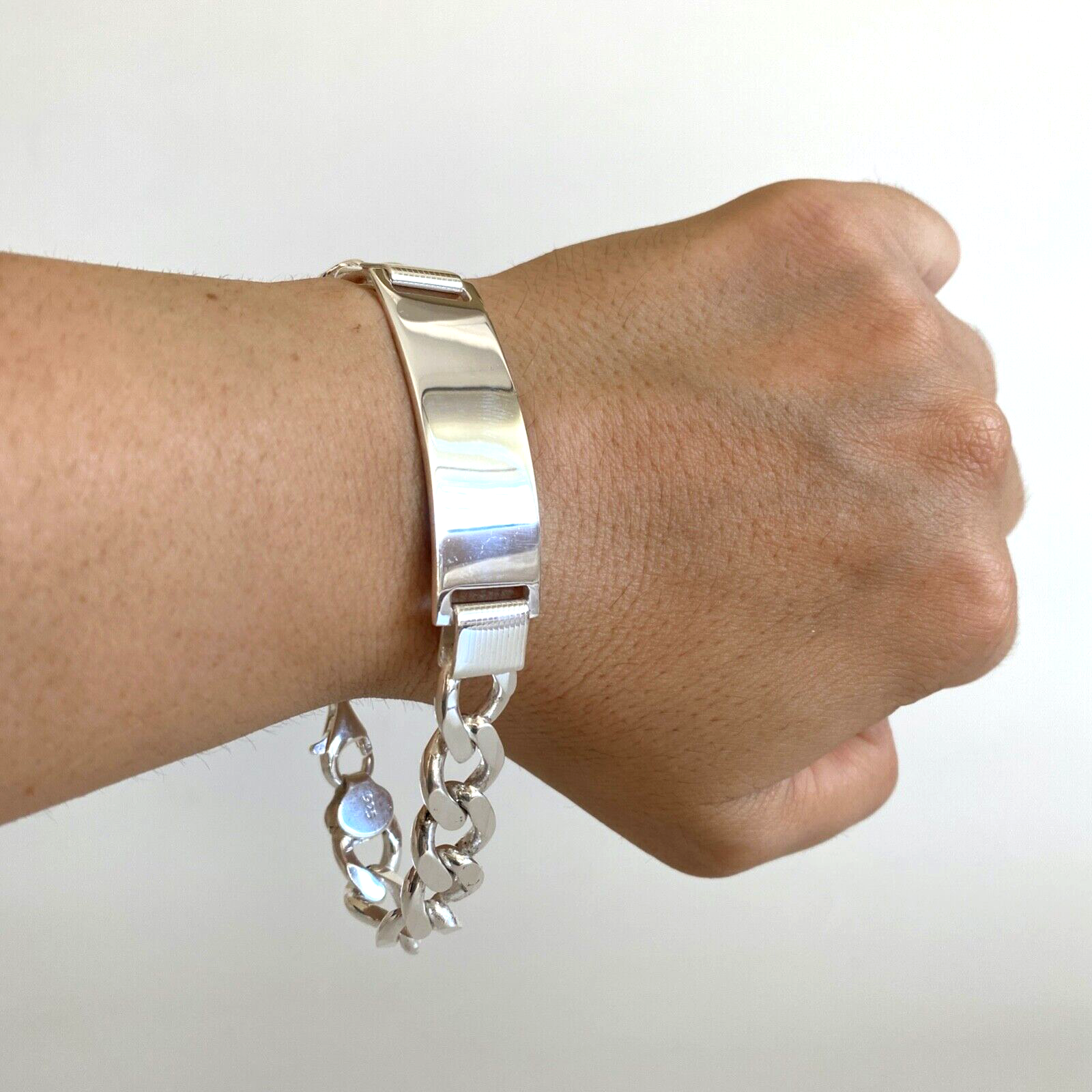 Pre-owned Handmade Mens Boys Cuban Personalized Id Bracelet 925 Sterling Silver 13mm 44gr 8.66 Inch