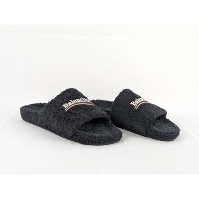 Pre-owned Balenciaga Soft Towel Material Furry Slide In Black/white/red / Q.2 Size 44