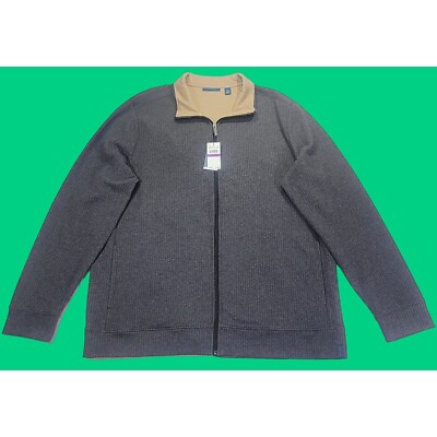 Perry Ellis Men's 2XLT Full-Zip Knit Jacket Gray & Beige NWT