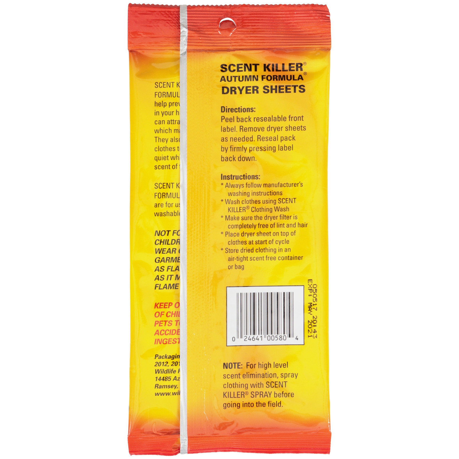 Wildlife Research Center Scent killer Dryer Sheets