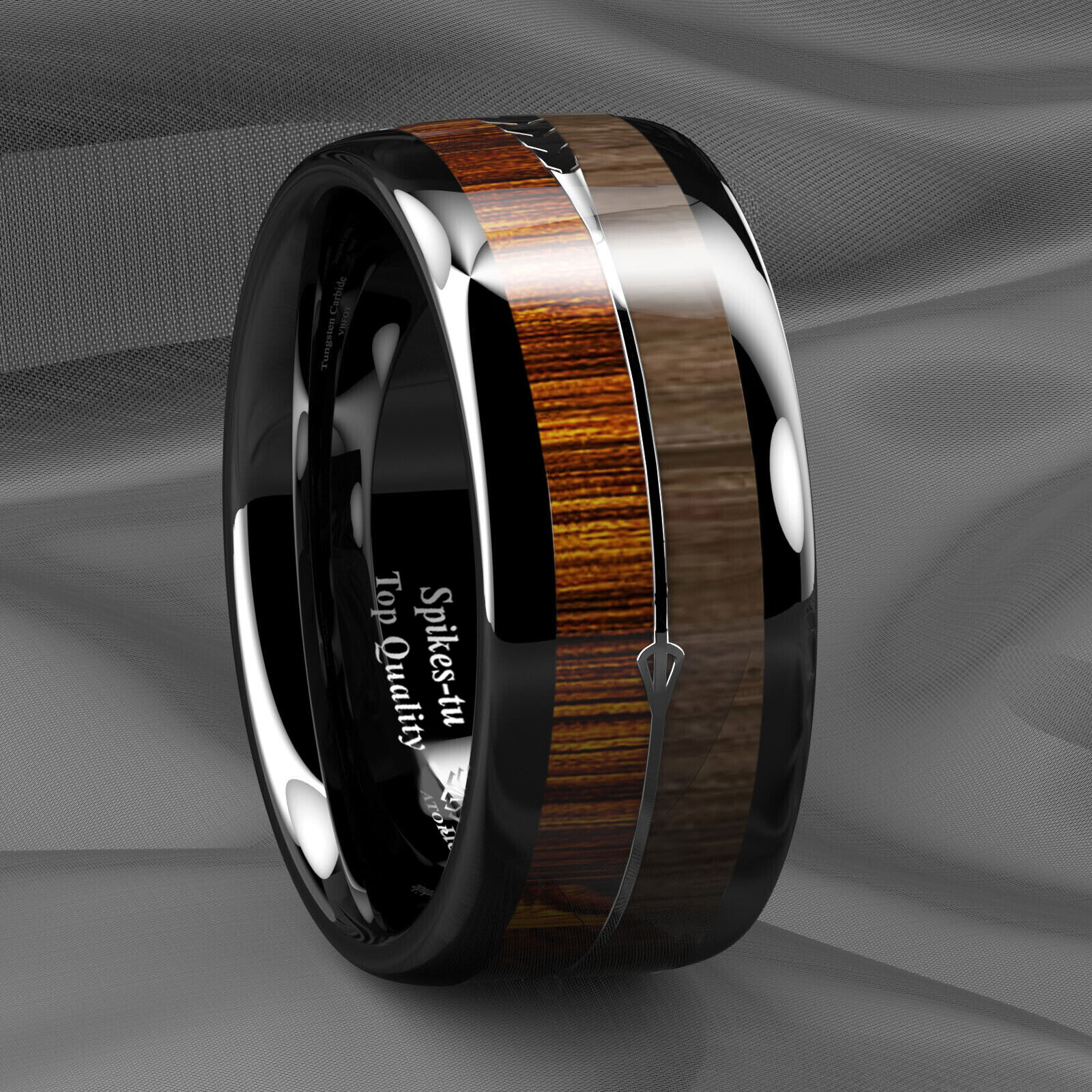 8/6mm Black Dome Tungsten Ring 2 Style Wood Arrow Wedding Band ATOP Men Jewelry