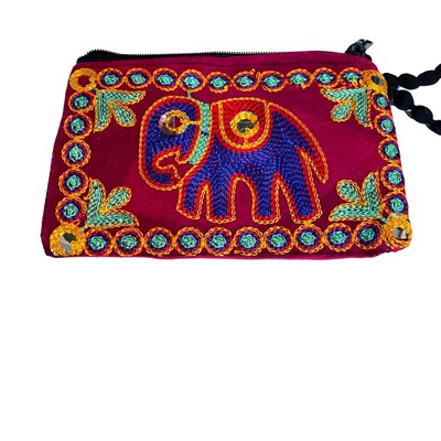 NEW Elephant Wristlet Bag Pouch Zip Top Handmade India Pink Black Blue
