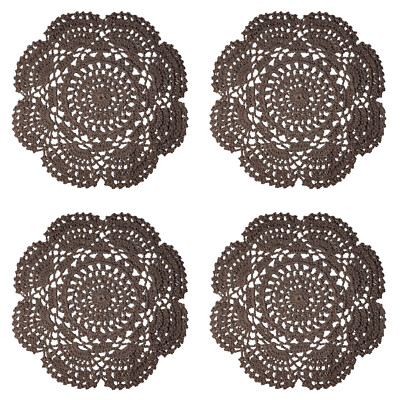 8 Inch Doilies Crochet Round Lace Dark Brown Handmade Cotton Coasters, Pack Of 4