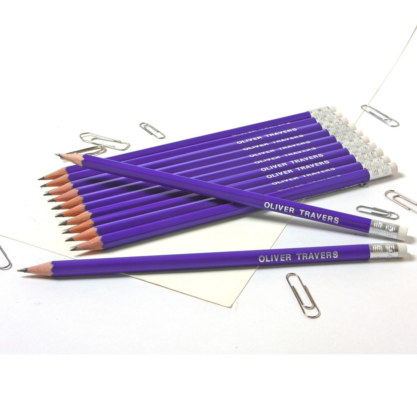 12 Purple Pencils Personalised with Name High Quality Printed/Embossed