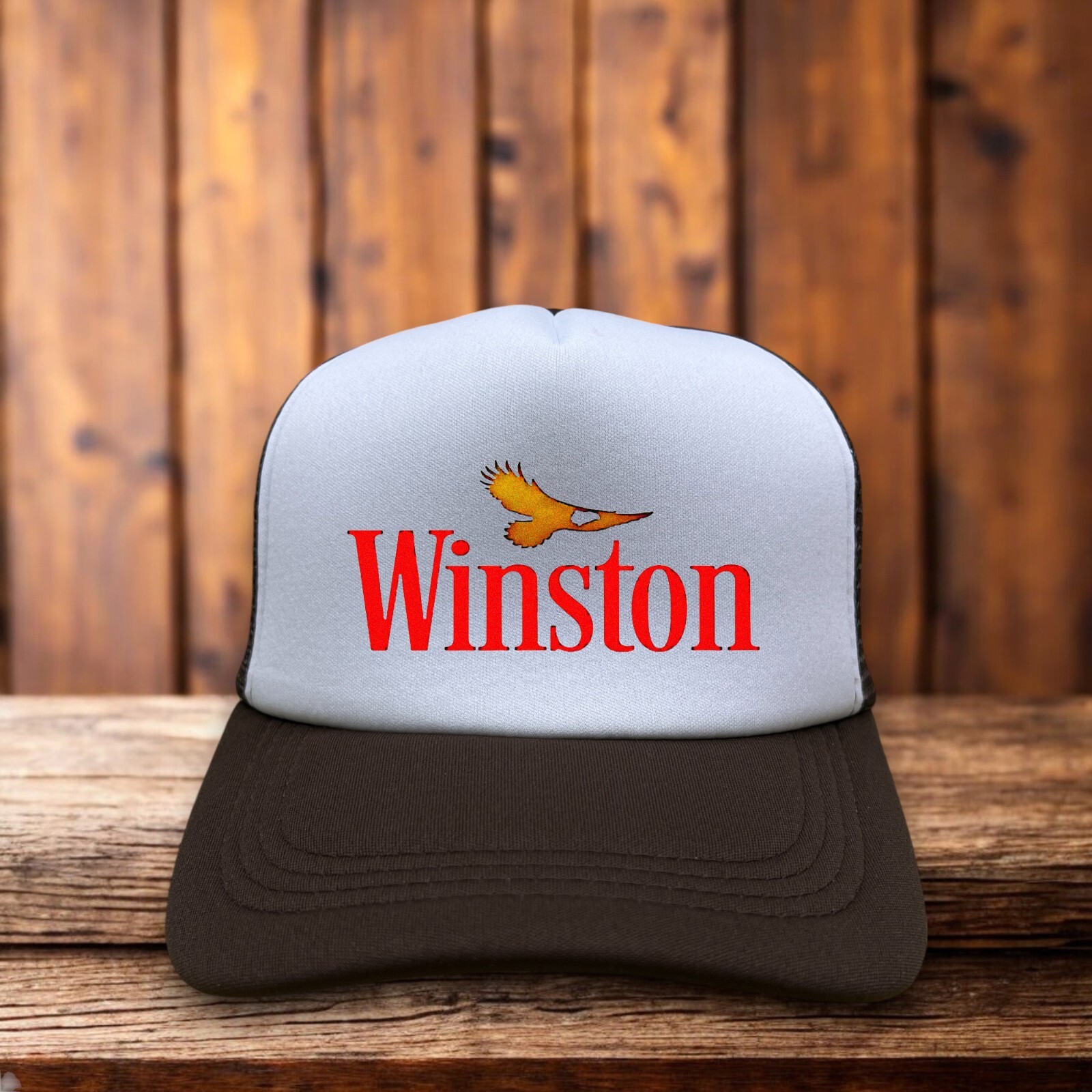 Winston Cigarettes Mens Trucker Hat Brown Snapback Vintage