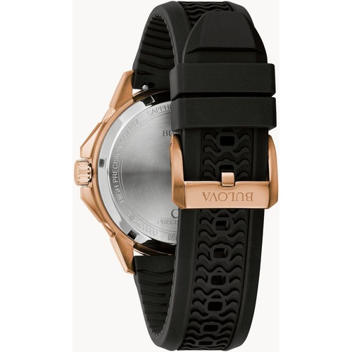 Pre-owned Bulova Men's Watch Marine Star Brown Dial Rose Gold Case Black Strap 98b421