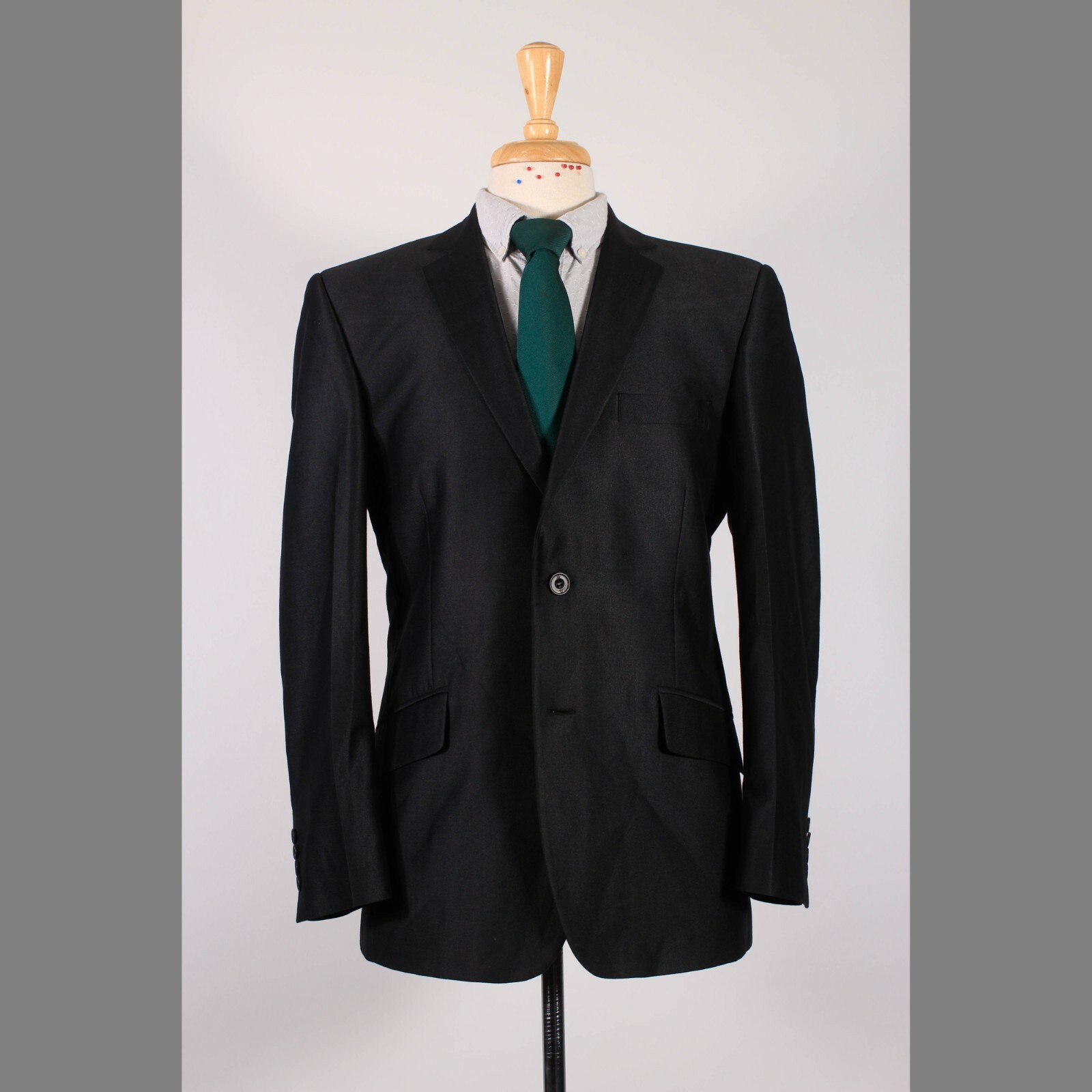 Louis Philippe 40R Black Solid Polyester Two Button Sport Coat Blazer Jacket