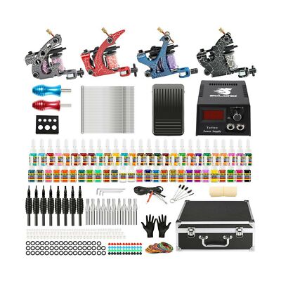 Solong Complete Tattoo Kit 4 Pro Machine Guns 54 Inks Power