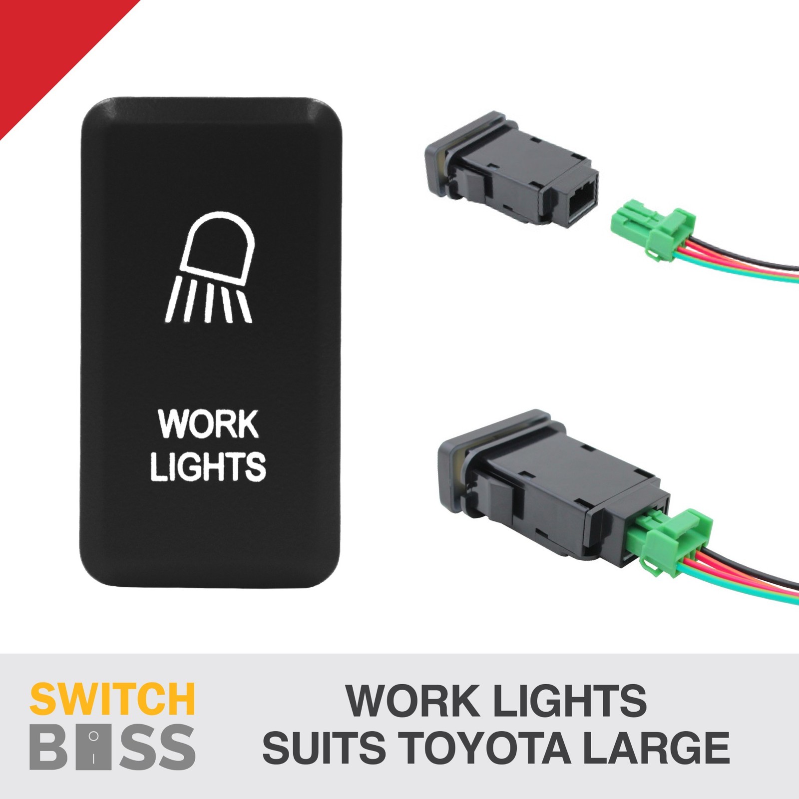 WORK LIGHTS RED LED Push Switch Suit LARGE Toyota Landcruiser Prado Hilux 12v