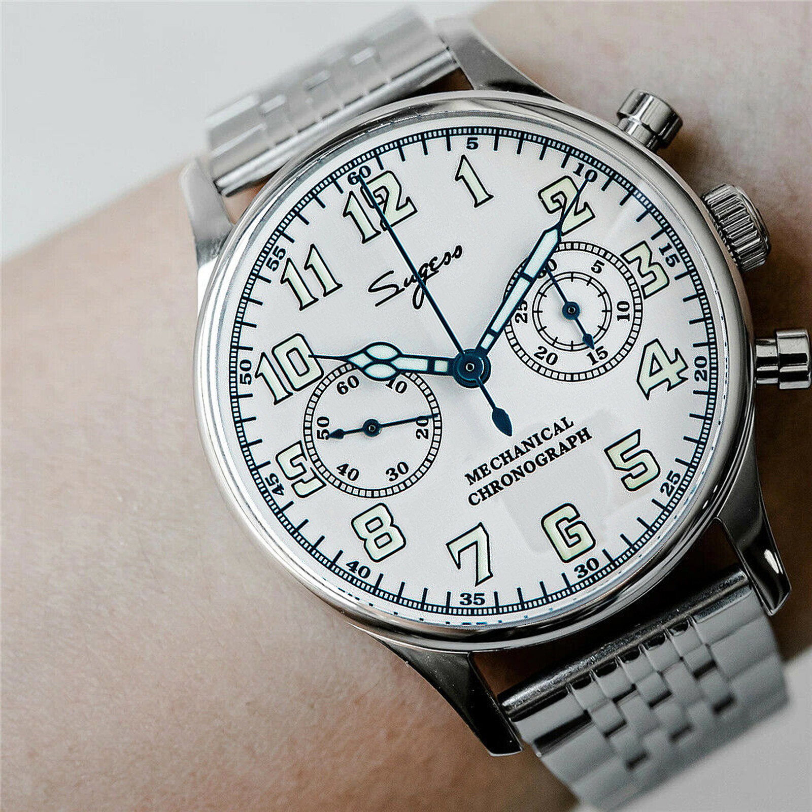 Pre-owned Sugess Chrono Walker Enamel Dial Chrono Mechanical Watch Seagull 1963 Suchp004s
