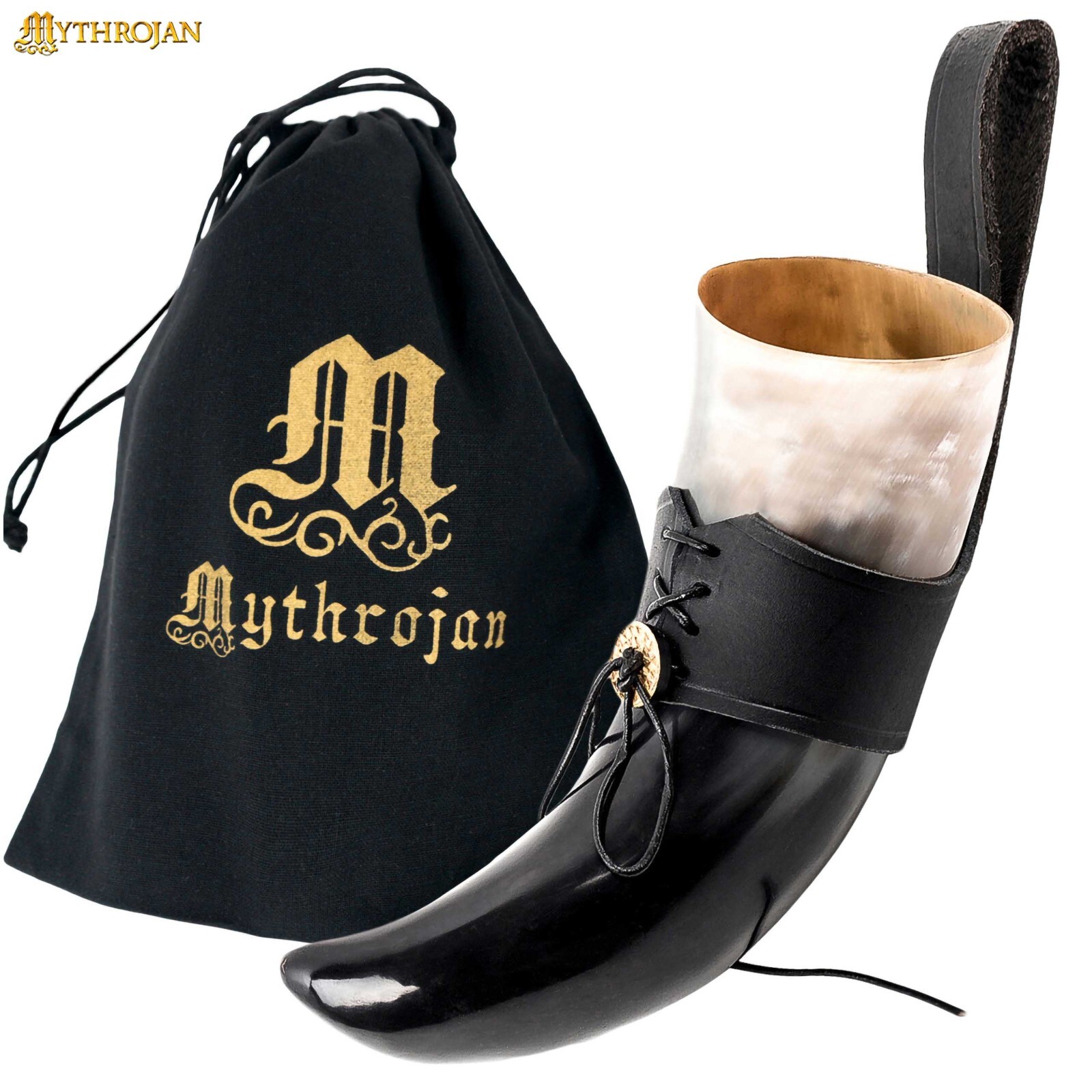 Viking Drinking Horn Medieval Ale Beer Mead Drinkware Black Leather Holder 250ML