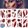 60+PCS 10 Sheets Fake Scars Temporary Tattoos, Horror Realistic Scary Blood Zombie Face Stickers, Halloween Simulation Wounds Stitches Body Makeup, Chucky Cosume Prank Cosplay Kids Men Women Adults A
