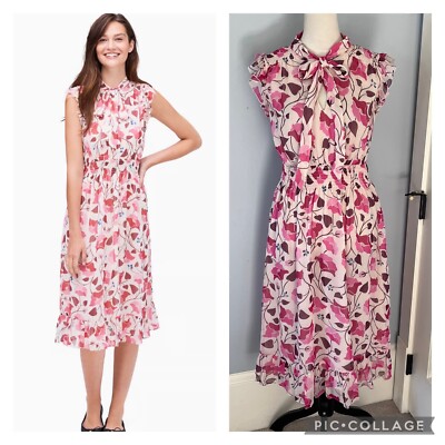 Kate Spade Silk nouveau bloom smocked dress pink sand $429- Size Medium