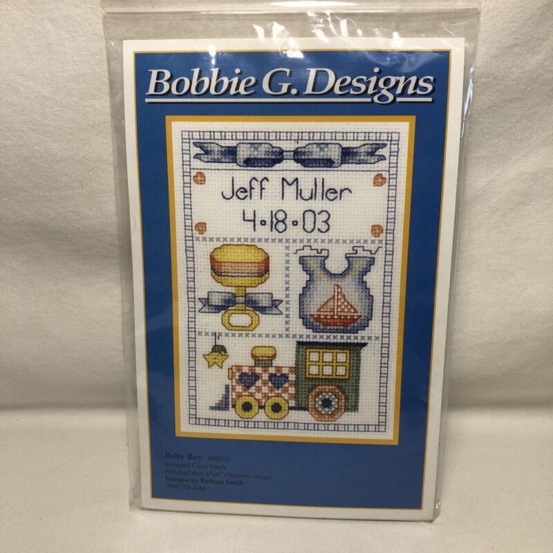New - Bobbie G. Designs "baby Boy" Embroidery Kit Countes Cross Stitch