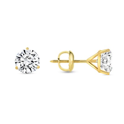 Pre-owned Shine Brite With A Diamond 3 Ct Round Earrings Studs Solid 14k Yellow Gold Brilliant Cut Screw Back Martini In White/colorless
