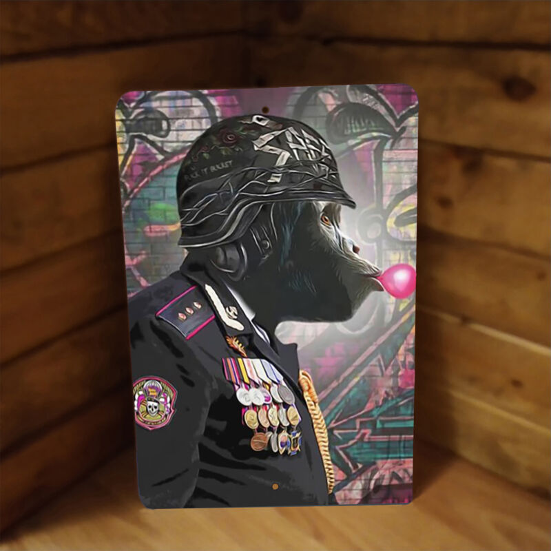 Pop Art Chimp General 12"x8"  Metal Poster Sign