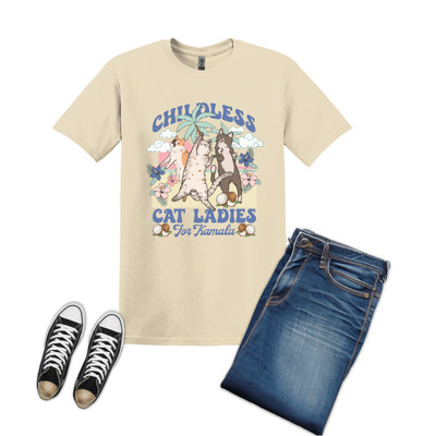 Childless Cat Ladies For Kamala Girl Power Meow Ivory Color T Shirt Size L