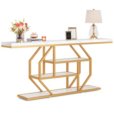 71'' Extra Long Cosonle Table Narrow Sofa Table Behind Couch with 4-Tier Storage