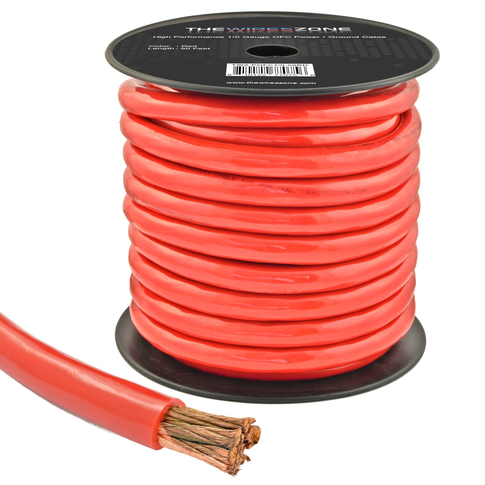 1/0 Gauge AWG 50ft OFC Power Cable Oxygen-Free Copper Ground Wire 50 Feet Red