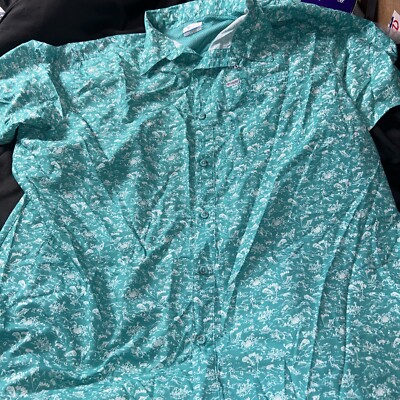 Columbia PFG Men's green & white PFG camp fishing shirt Fish Print XL