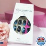 Rain Press on Nails Umbrella Acrylic Medium Square Fake Nail Rainy Night Gel Glue on Nail 24Pcs Glossy Blue Gradient False Nails Flower Stick on Fingernails for Coquette Women Girls