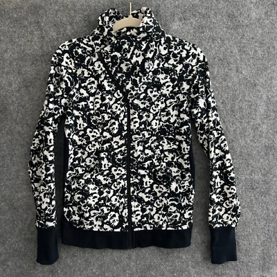 Lululemon Jacket Women's 6 Black White Floral Cozy Cuddle Up Thumb Holes Pockets