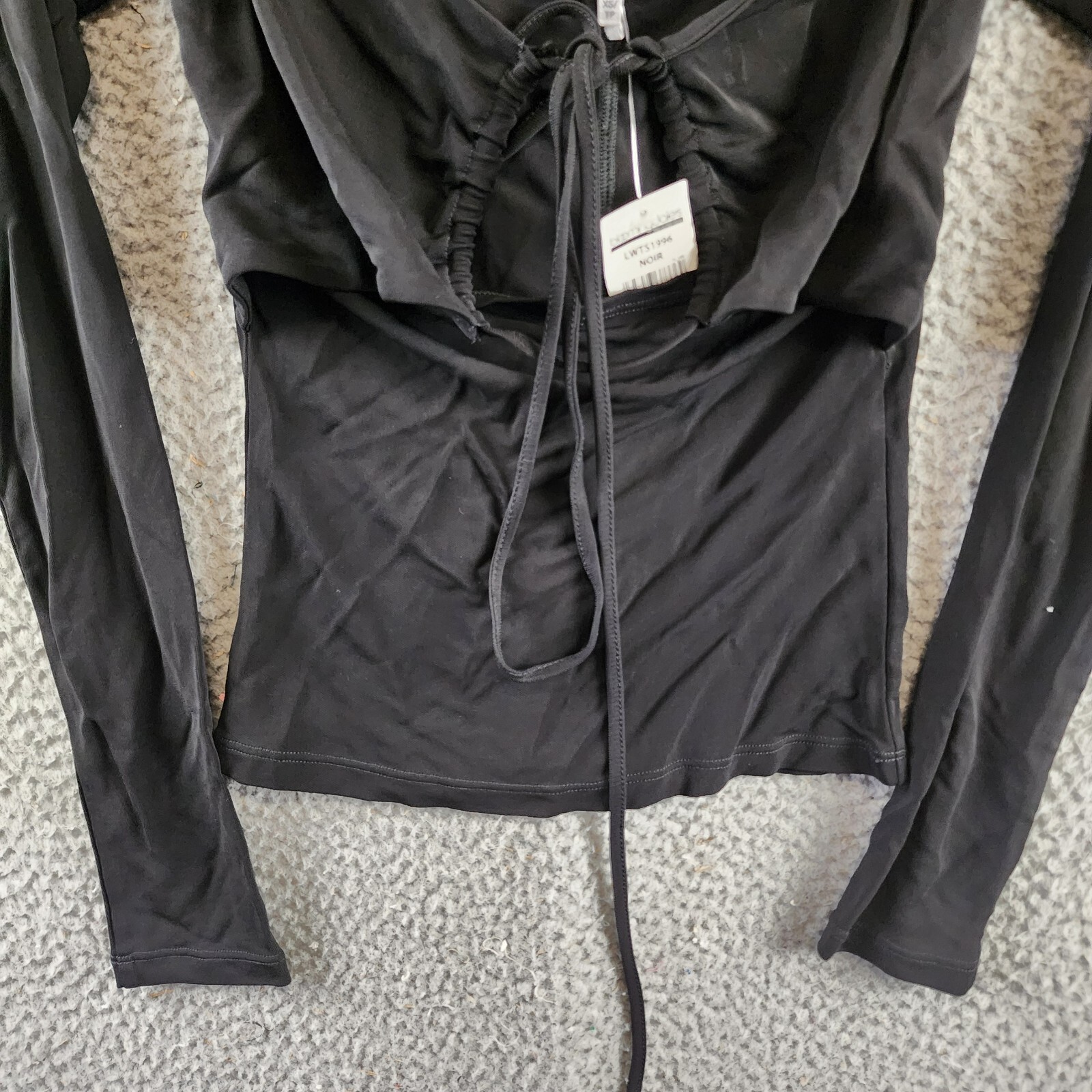 Frame Strappy Knit Top Women's XS Black Scoop Neck Nape Self-Tie Pullover L/S - Picture 3 of 13