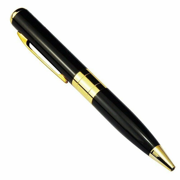 Elegant black and gold ballpoint pen isolated on white.