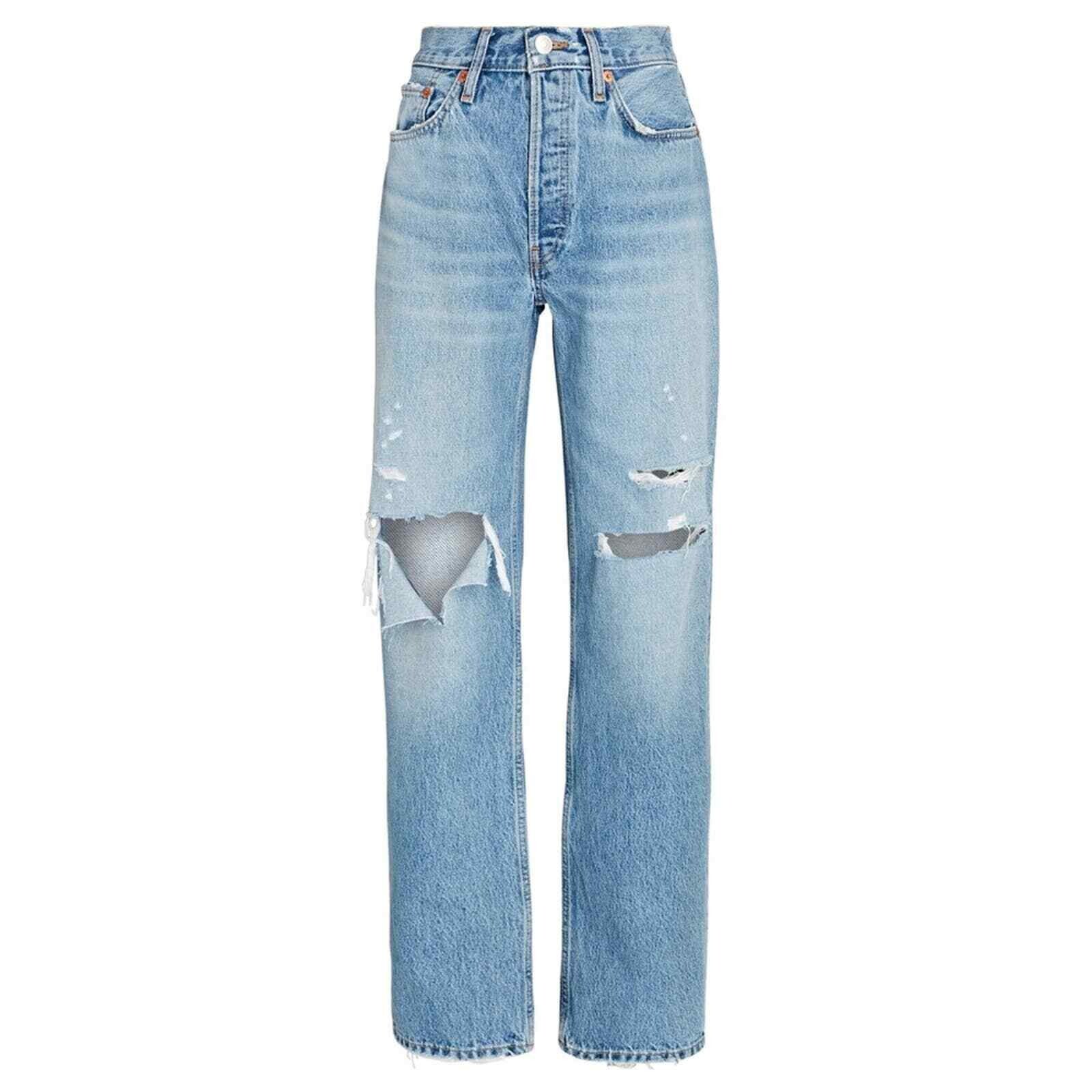 Re/Done Redone 90&rsquo;s Comfy Sunfaded Destroy High Rise Distressed Jeans Size 28