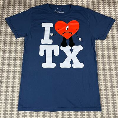 Bad Bunny I Love Texas Tee Blue T Shirt Adult Sz S New 