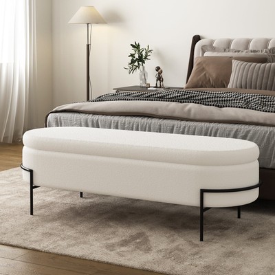 45'' Metal Ottoman Storage Stand Bench (White)