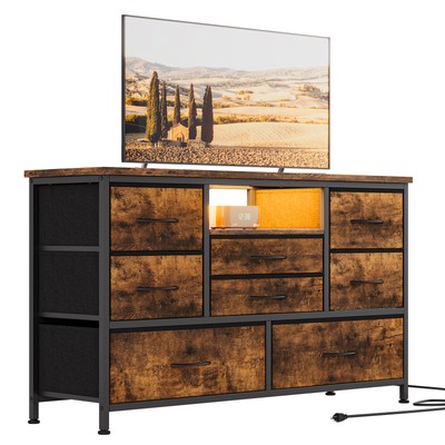 Console Table Wood Top With Power Outlet & Led For 55'' Tv U