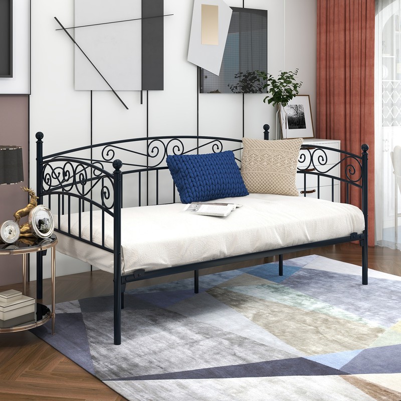 Metal Twin Size Daybed Frame Multifunctional Bed Sofa with Headboard