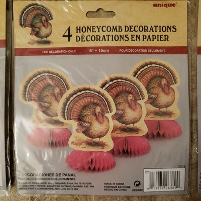 Lot 5 Unique 4 Honeycomb Decorations 6'' Tabletop Turkey Thanksgiving, New