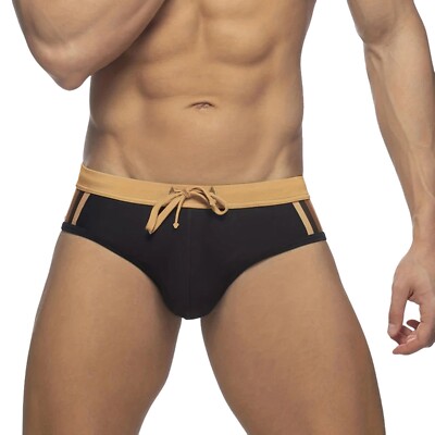 Mens Summer Seaside Beach Holiday Swimming Print Lace Up Briefs Mens Shorts 44