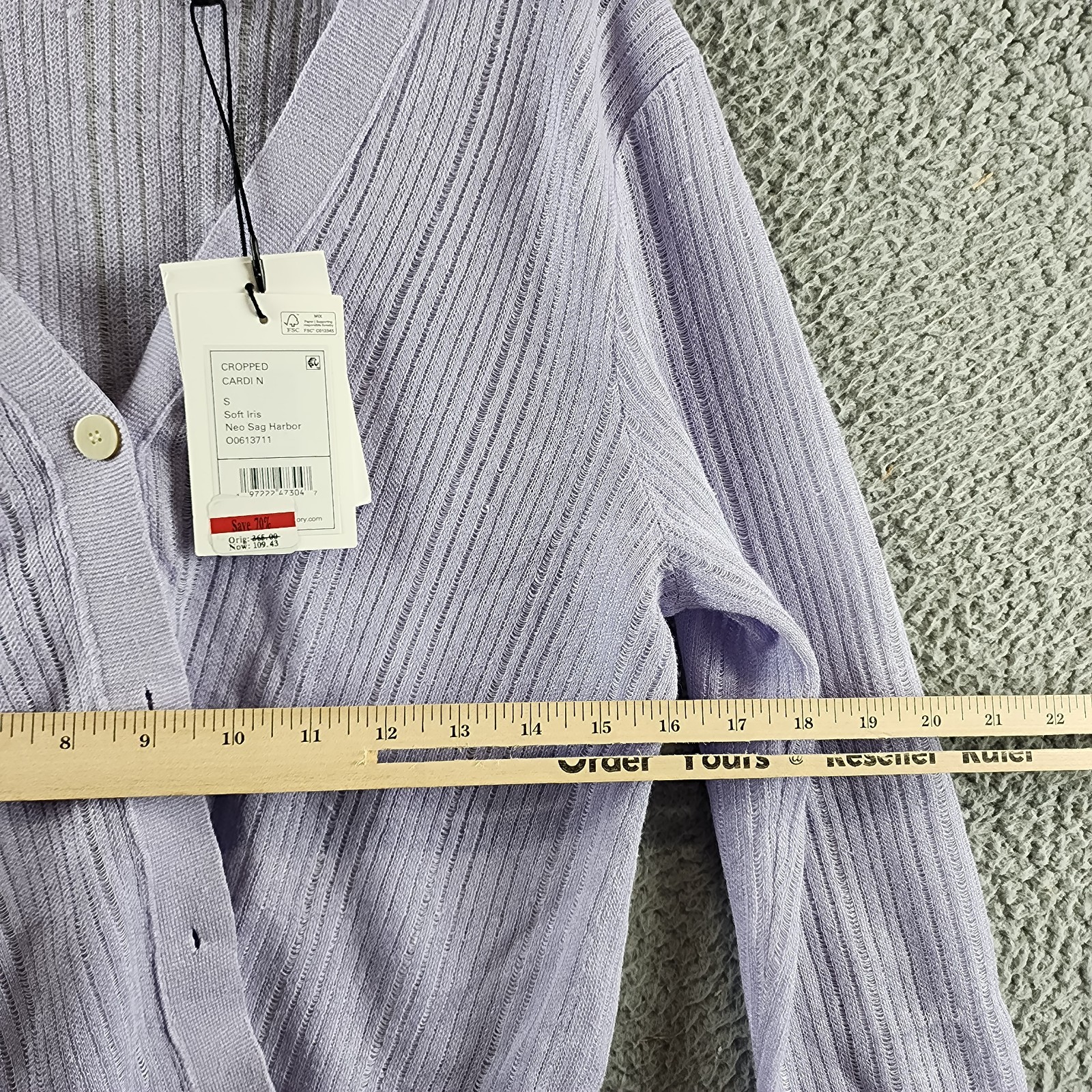 Theory Cropped Cardigan Women's S Soft Iris V-Neck Linen Blend Button Front L/S - Picture 8 of 14