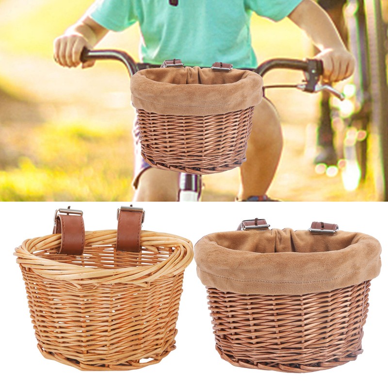 Front Handle Basket, Natural Wicker Hand-woven Bike Storage 