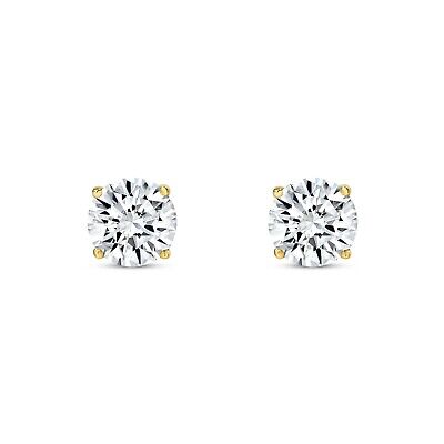 Pre-owned Shine Brite With A Diamond 3 Ct Round Cut Earrings Studs Solid Real 18k Yellow Gold Push Back Basket In White/colorless