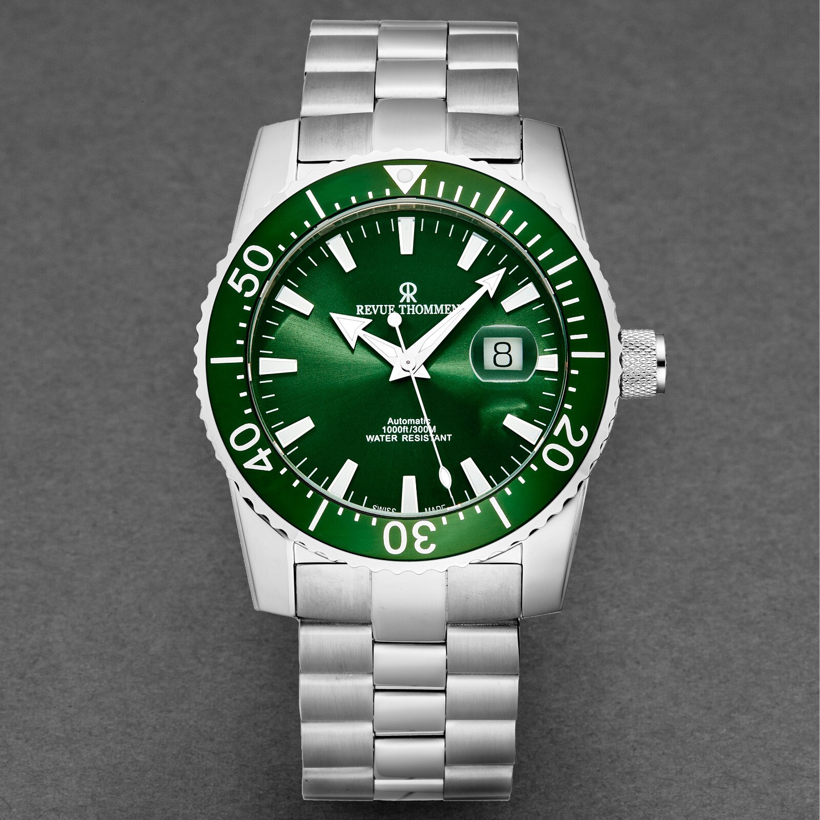 Pre-owned Revue Thommen Men's 17030.2134 'diver' Green Dial Swiss Automatic Watch